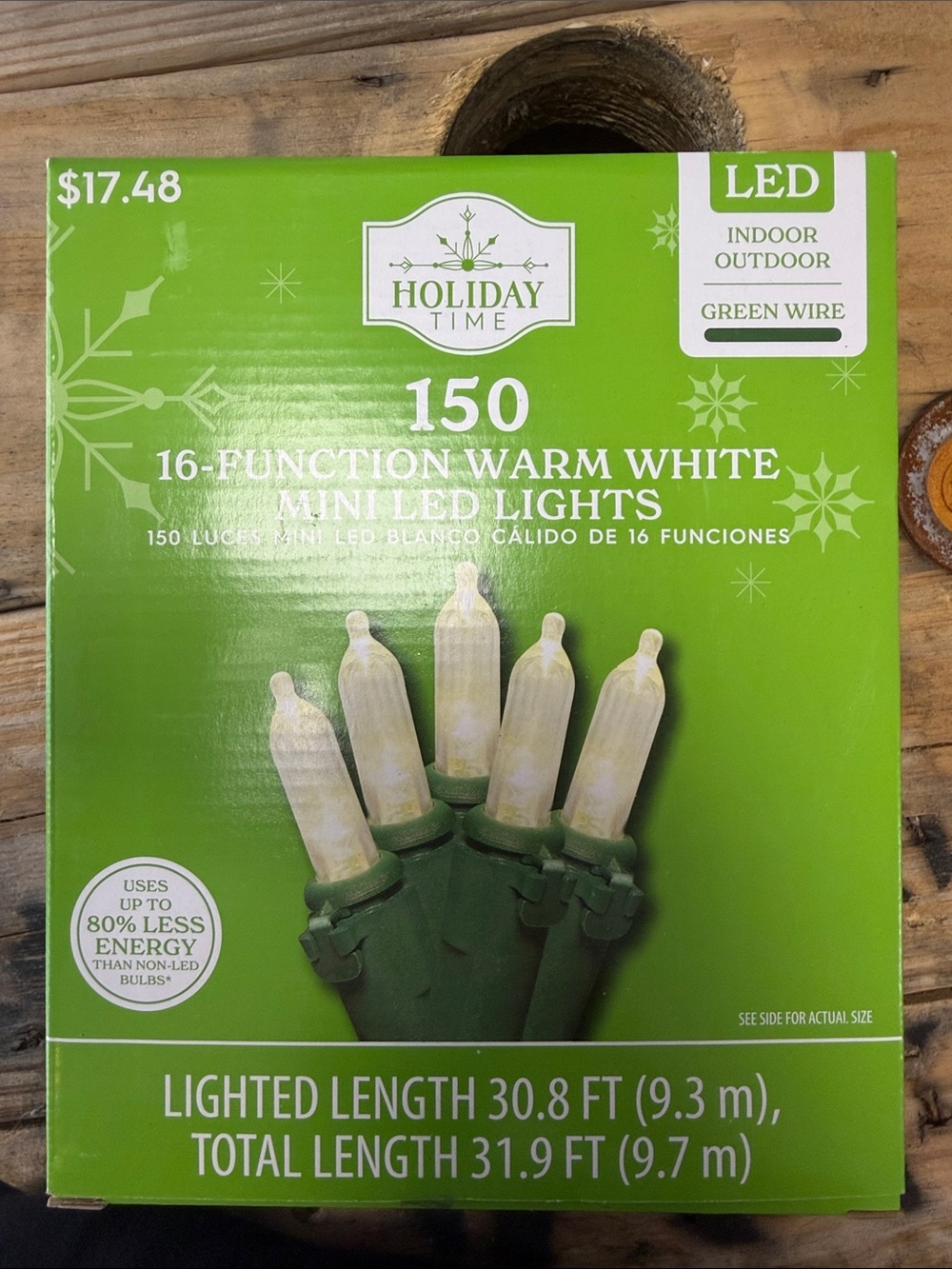 Holiday Time Warm White Mini LED String Lights on Green Wire - 150 Count